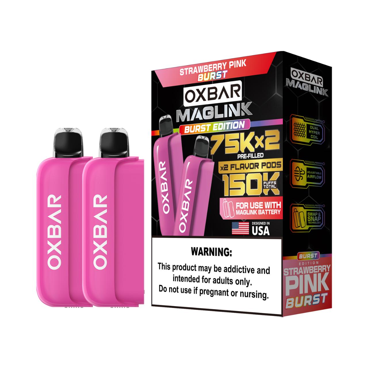 Oxbar Maglink Nixodine 75K Replacement Pod Cartridge - 2PK Strawberry Pink Burst Oxbar Maglink Nixodine 75K Replacement Pod Cartridge - 2PK Strawberry Pink Burst
