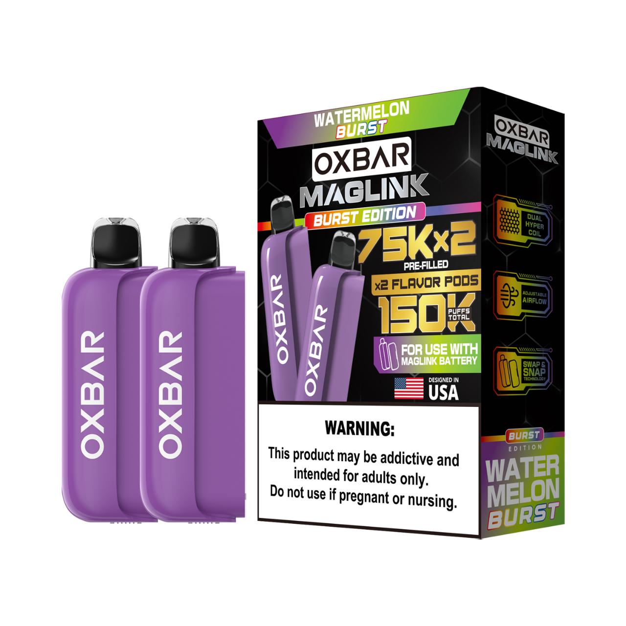 Oxbar Maglink Nixodine 75K Replacement Pod Cartridge - 2PK Watermelon Burst Oxbar Maglink Nixodine 75K Replacement Pod Cartridge - 2PK Watermelon Burst