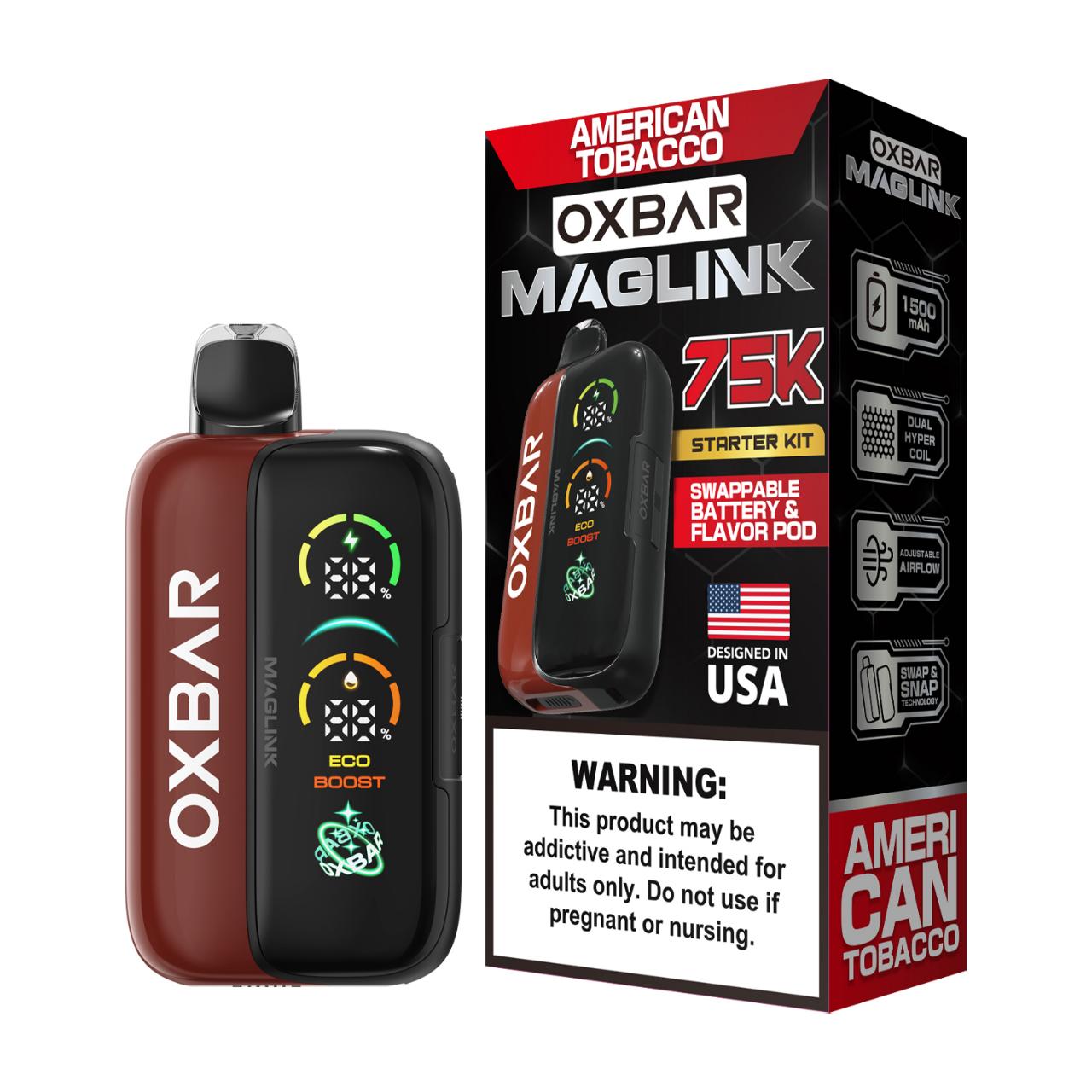 Oxbar Maglink Nixodine Kit 75K Puff Disposable American Tobacco Oxbar Maglink Nixodine Kit 75K Puff Disposable American Tobacco