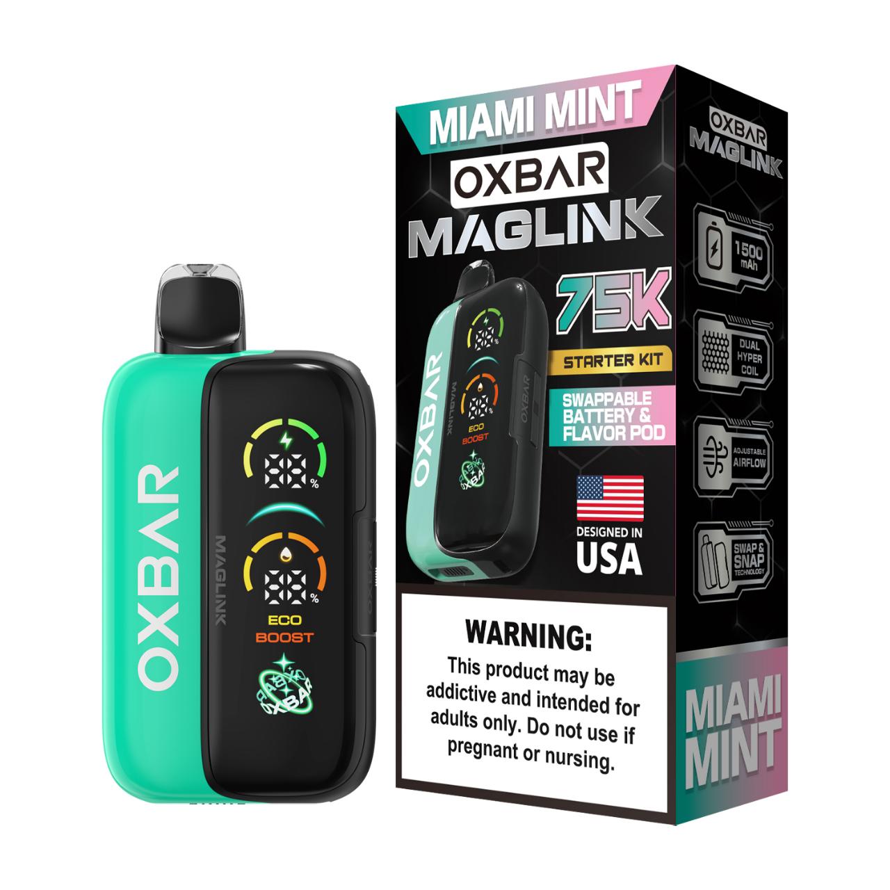 Oxbar Maglink Nixodine Kit 75K Puff Disposable Miami Mint Oxbar Maglink Nixodine Kit 75K Puff Disposable Miami Mint
