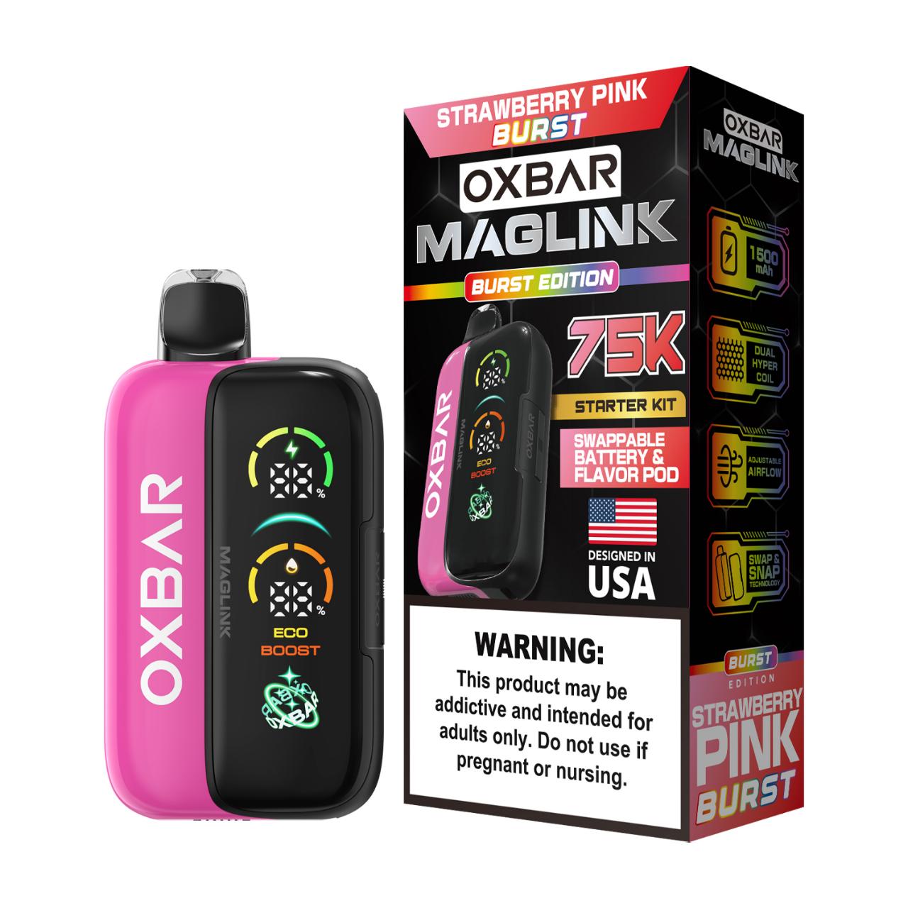 Oxbar Maglink Nixodine Kit 75K Puff Disposable Strawberry Pink Burst Oxbar Maglink Nixodine Kit 75K Puff Disposable Strawberry Pink Burst