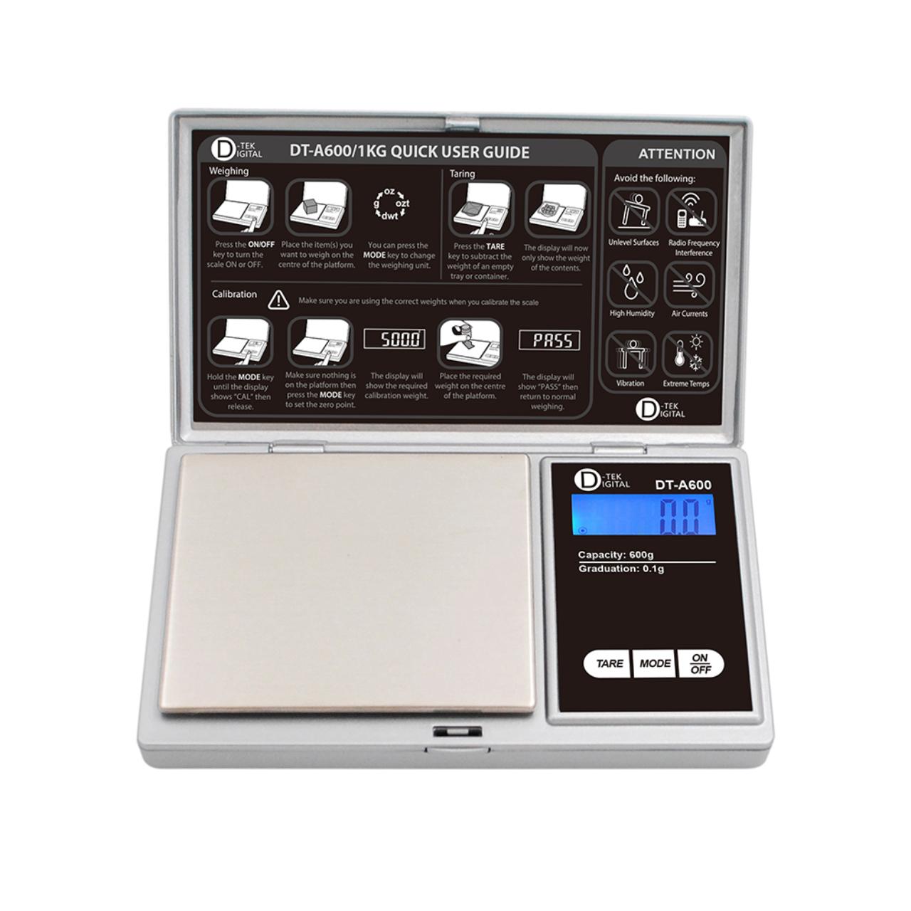 D-TEK DIGITAL SCALE 600G-0.1G -SILVER - DT-A600 Open D-TEK DIGITAL SCALE 600G-0.1G -SILVER - DT-A600 Open