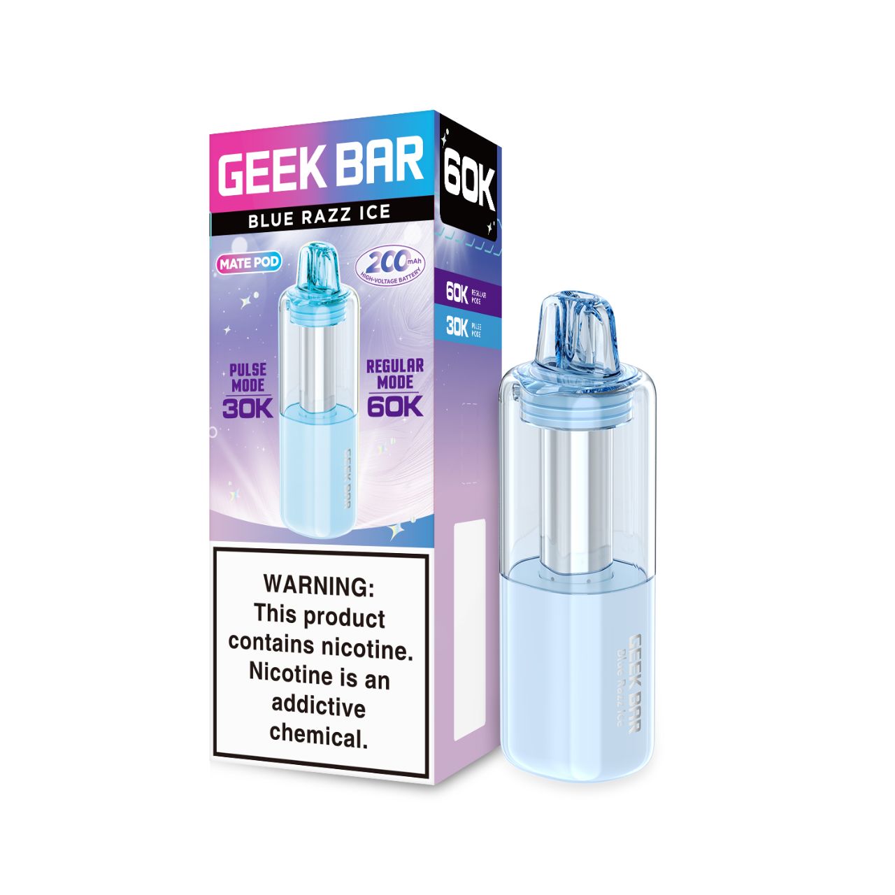Geek Bar Mate 60K Puff Disposable Replacement Pod Cartridge-Blue Razz Ice Geek Bar Mate 60K Puff Disposable Replacement Pod Cartridge-Blue Razz Ice