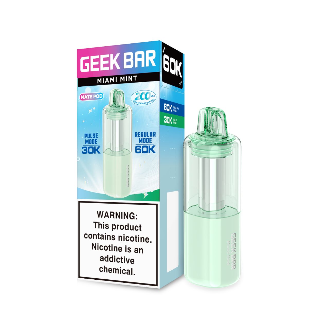 Geek Bar Mate 60K Puff Disposable Replacement Pod Cartridge-Miami Mint Geek Bar Mate 60K Puff Disposable Replacement Pod Cartridge-Miami Mint