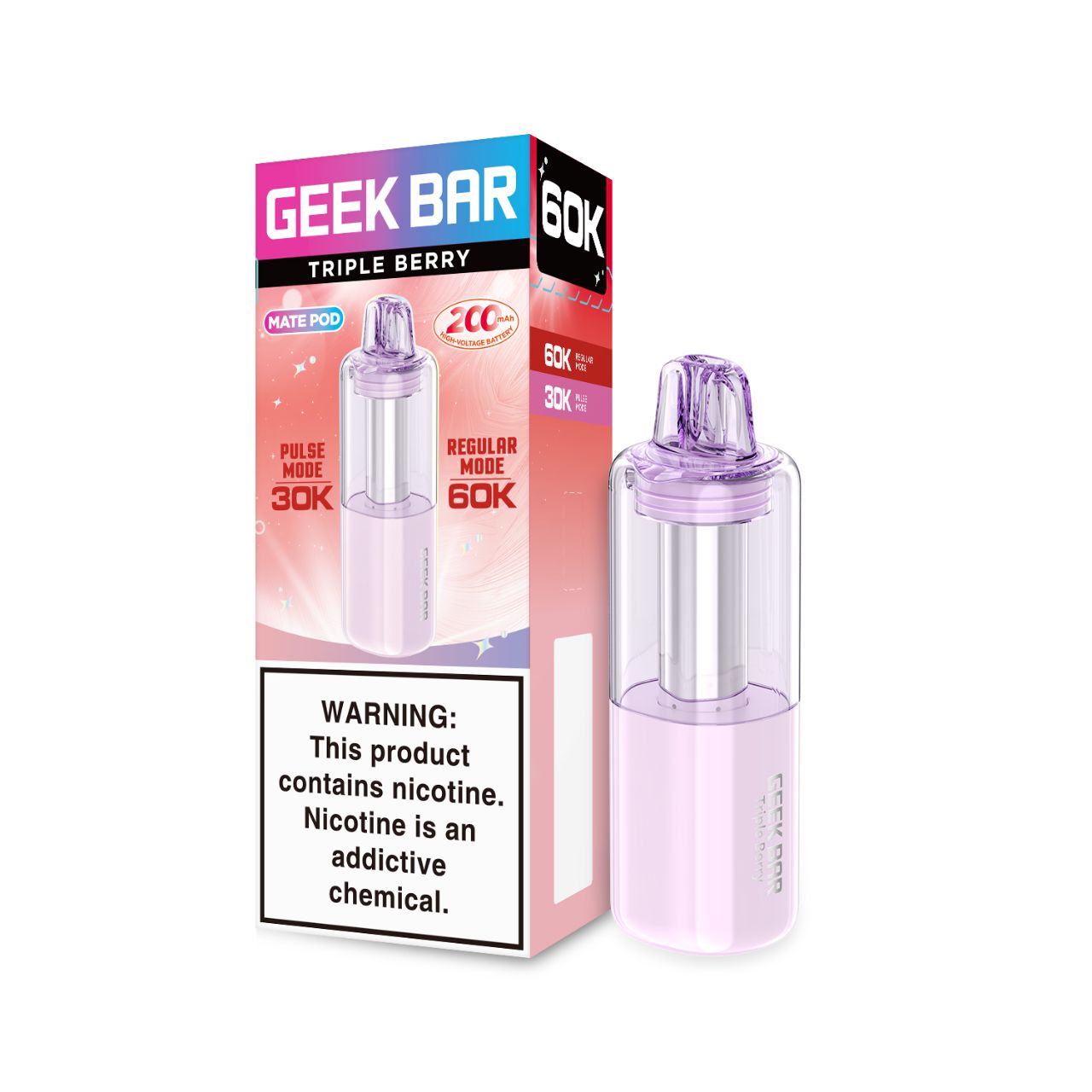 Geek Bar Mate 60K Puff Disposable Replacement Pod Cartridge-Triple Berry Geek Bar Mate 60K Puff Disposable Replacement Pod Cartridge-Triple Berry