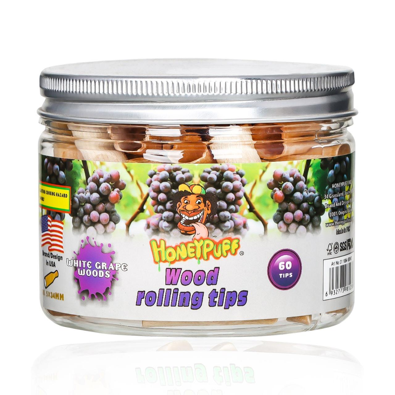 HONEYPUFF WOOD ROLLING TIPS JAR 60CT-White Grape Woods HONEYPUFF WOOD ROLLING TIPS JAR 60CT-White Grape Woods