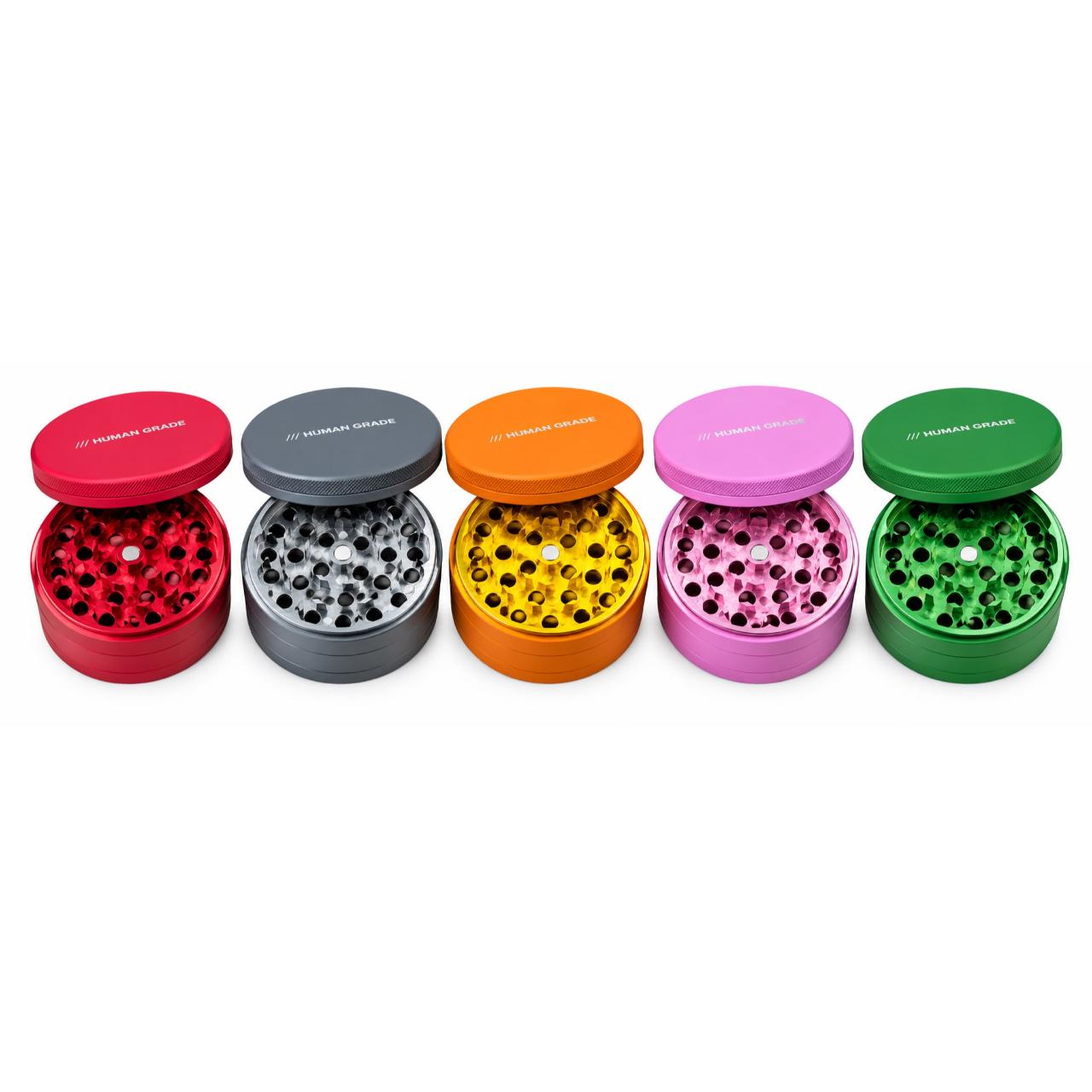 Human Grade 4 Piece Aluminum W Rubber Grinder open Human Grade 4 Piece Aluminum W Rubber Grinder open