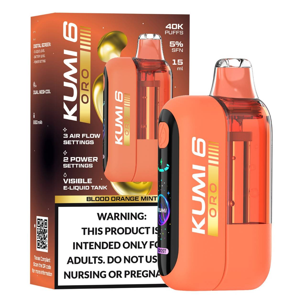 KUMI 6 Oro 40K Puff Disposable Blood Orange Mint