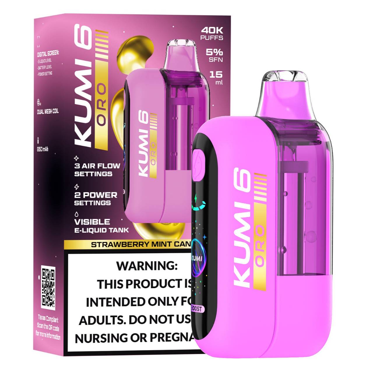 KUMI 6 Oro 40K Puff Disposable Strawberry Mint Candy