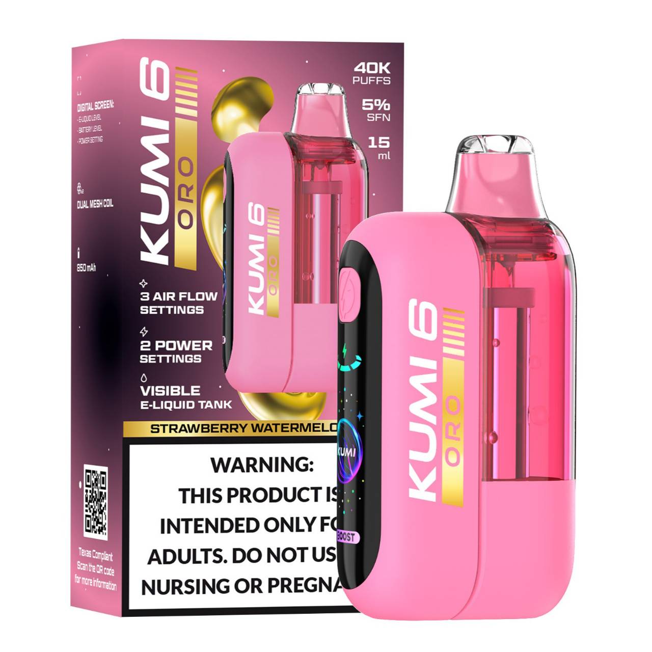 KUMI 6 Oro 40K Puff Disposable Strawberry Watermelon Ice