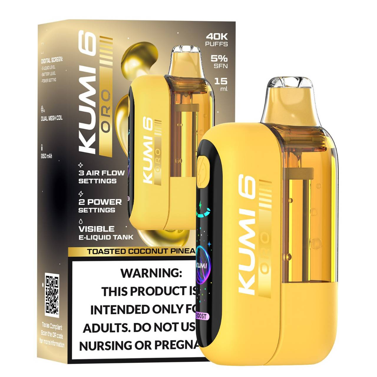 KUMI 6 Oro 40K Puff Disposable Toasted Coconut Pineapple