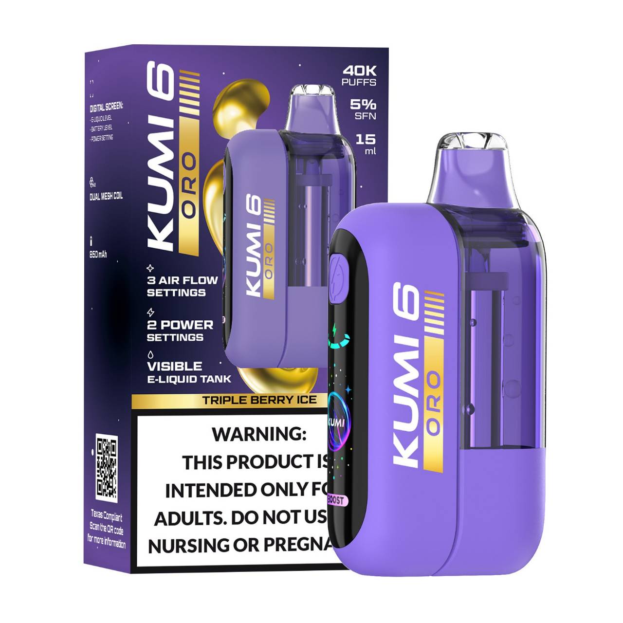 KUMI 6 Oro 40K Puff Disposable Triple Berry Ice