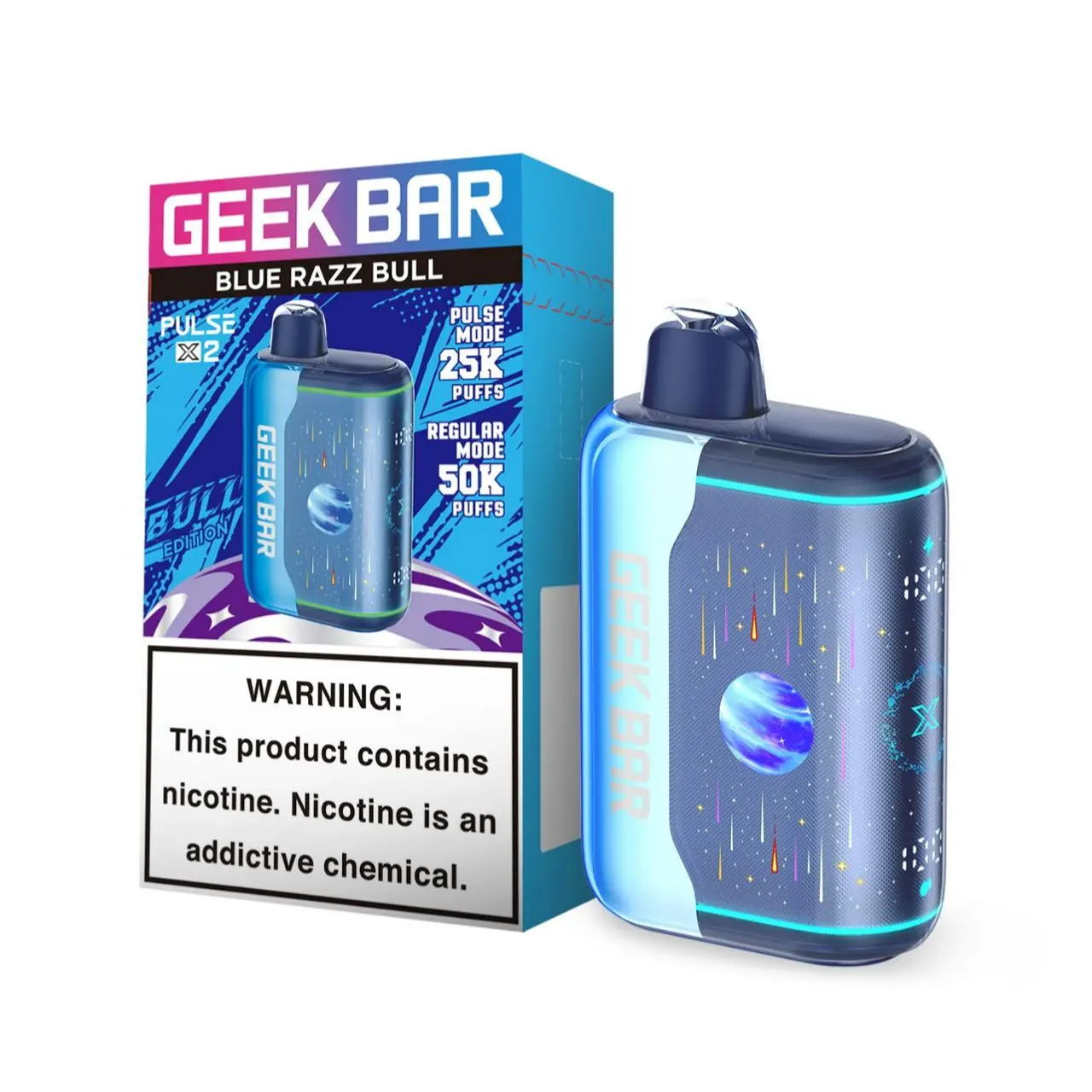 Geek Bar Pulse X2 50K Puff Disposable Blue Razz Bull Geek Bar Pulse X2 50K Puff Disposable Blue Razz Bull
