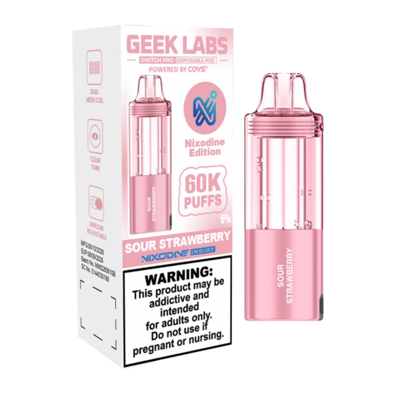 Geek Labs Switch Pro Nixodine 60K Replacement Pod Sour Strawberry Geek Labs Switch Pro Nixodine 60K Replacement Pod Sour Strawberry
