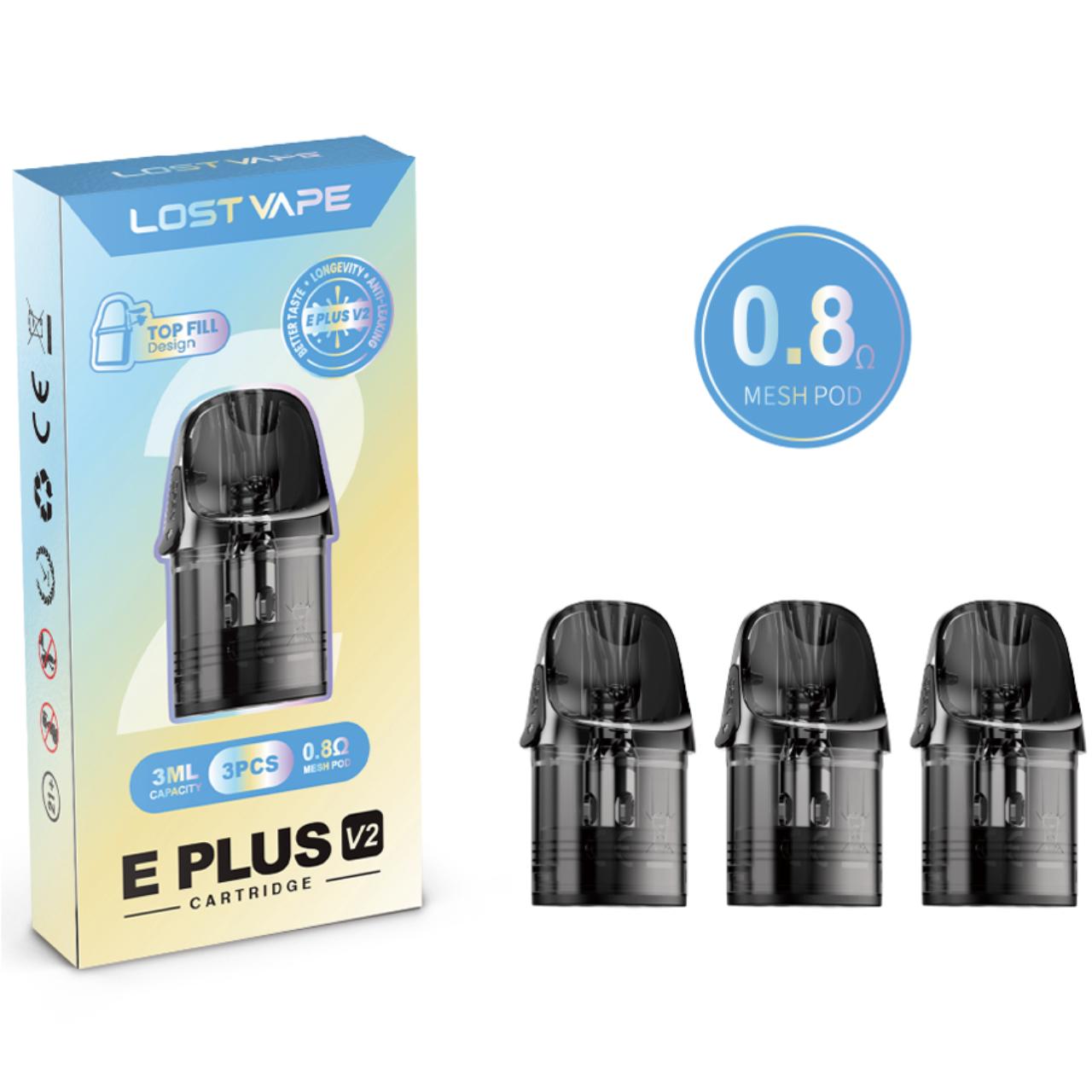 Lost Vape E Plus Replacement Pod V2 - 3PK 0.8 OHMS (3ML - Top Fill) Lost Vape E Plus Replacement Pod V2 - 3PK 0.8 OHMS (3ML - Top Fill)