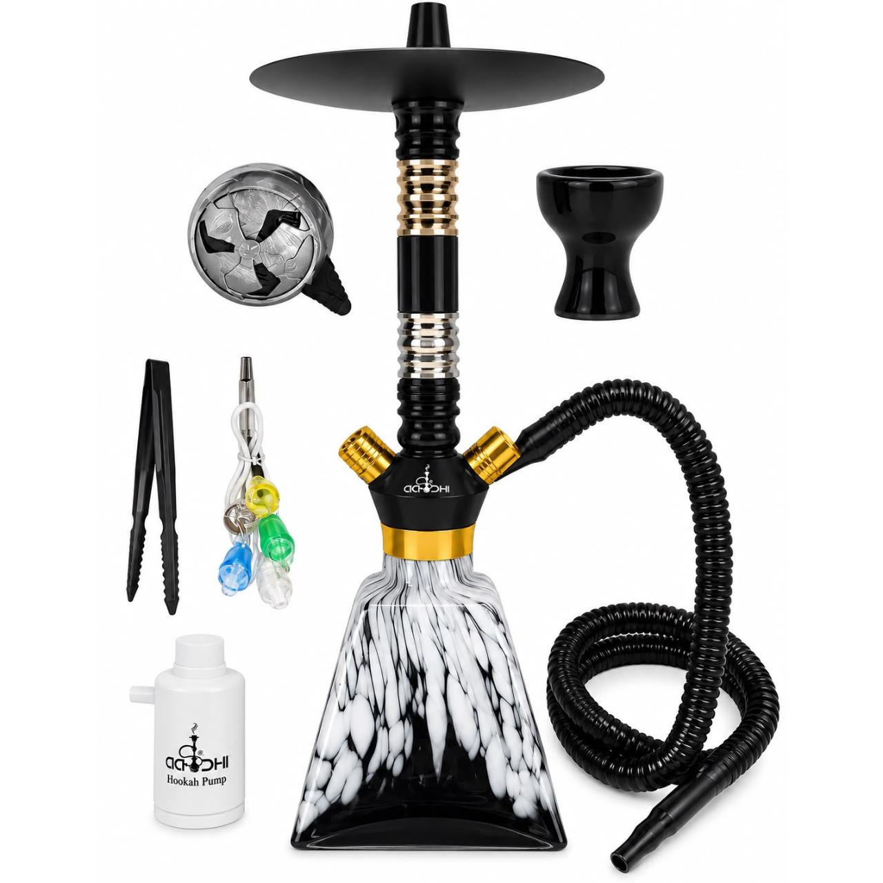 Aadhi Flame Premium Hookah Kit Black & White Aadhi Flame Premium Hookah Kit Black & White