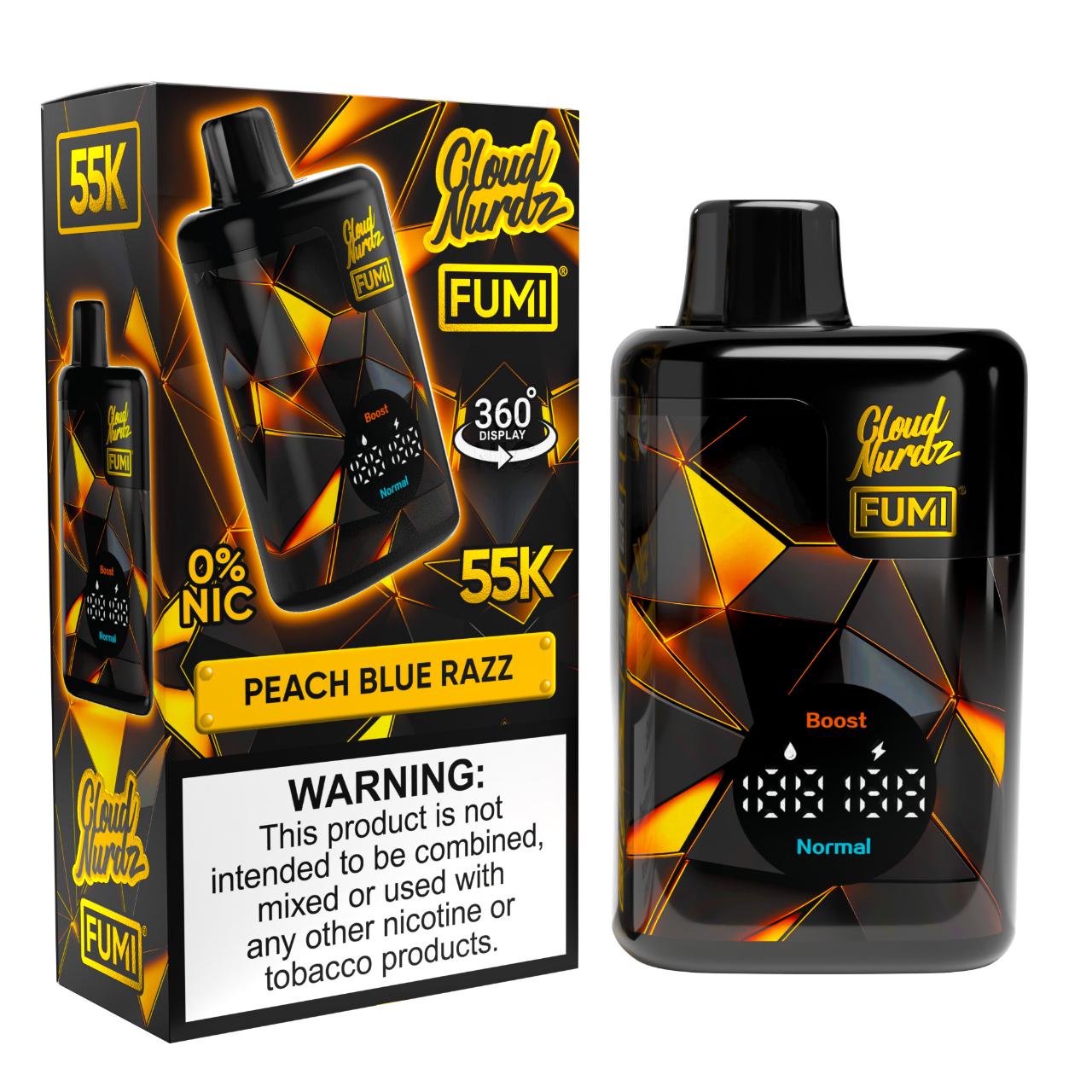 FUMI X CLOUD NURDZ Zero Nicotine 55K Puff Disposable Peach Blue Razz FUMI X CLOUD NURDZ Zero Nicotine 55K Puff Disposable Peach Blue Razz