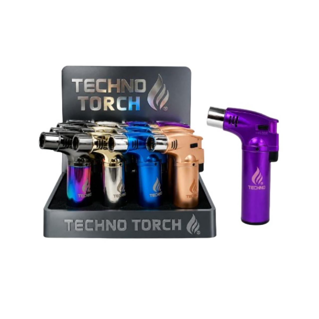 Techno Butane Lighter- 20CT Metal Color Slant Techno Butane Lighter- 20CT Metal Color Slant