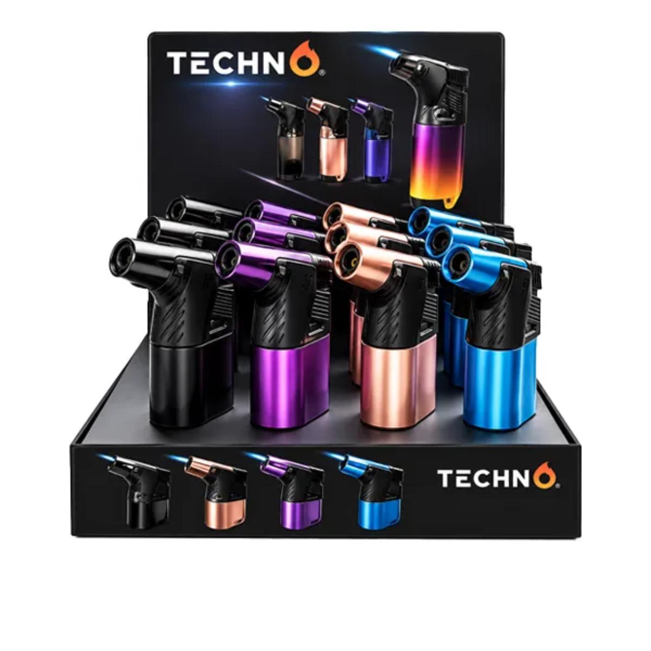 Techno Butane Lighter- Angle Torch 12CT Display Techno Butane Lighter- Angle Torch 12CT Display